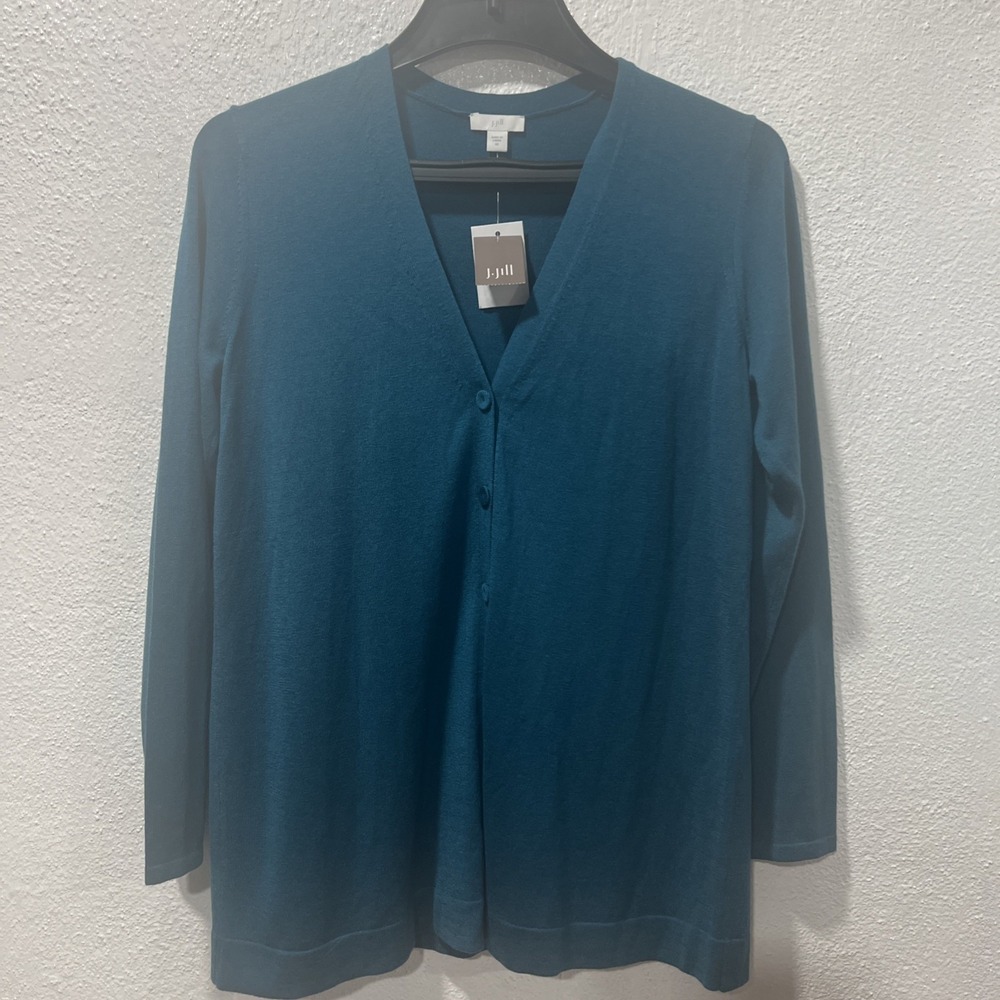 J.JILL Sweater Womens XS Deep Turquoise Cardigan 3 Button Long Sleeve Wool Blend